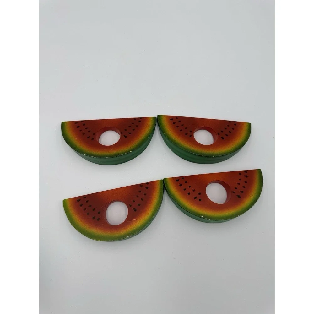 Set Of‎ 4 Wood Watermelon Napkin Rings 4th Of July Summer Picnic Holiday